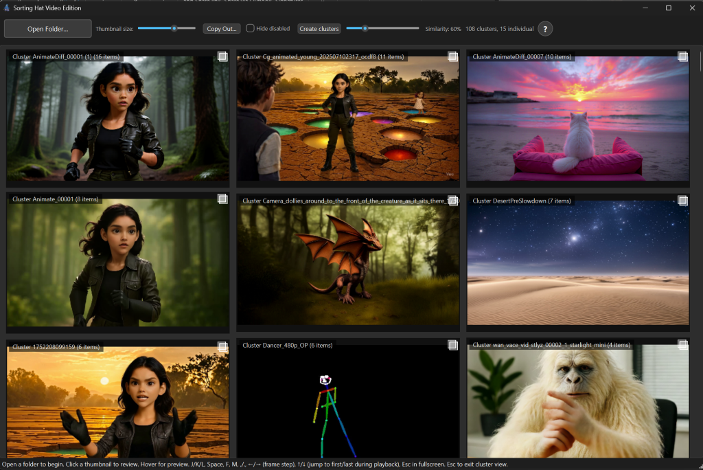 Screenshot of a video sorting automation toolset